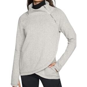 Athleta Cozy Karma Asym Pullover Sweatshirt Turtleneck Thumbhole Gray Medium